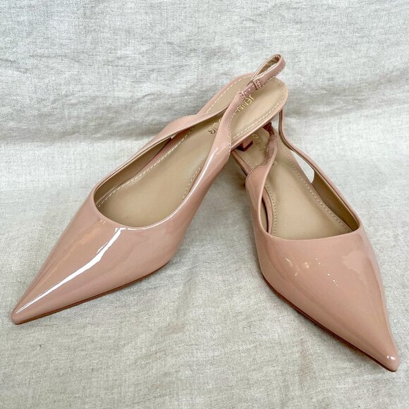 Shoes - SOLD - Slingback Kitten Heels with Pointed Toe | Nude | Size 8